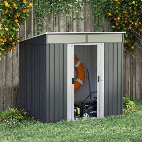 Outsunny 6.5x4FT Garden Shed with Foundation Lockable Metal Tool Shed Grey - Garden Shed from Outsunny
