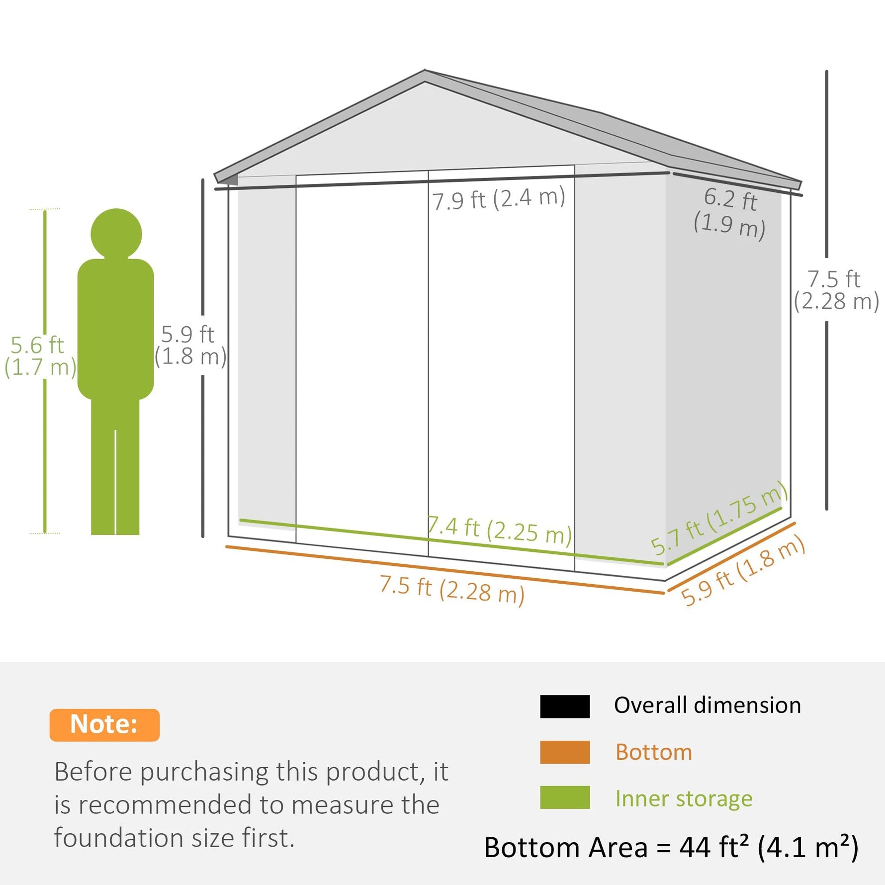 Outsunny Outsunny 8 x 6ft Garden Shed Storage w/ Foundation Kit, Vents, Cream White - Garden Shed