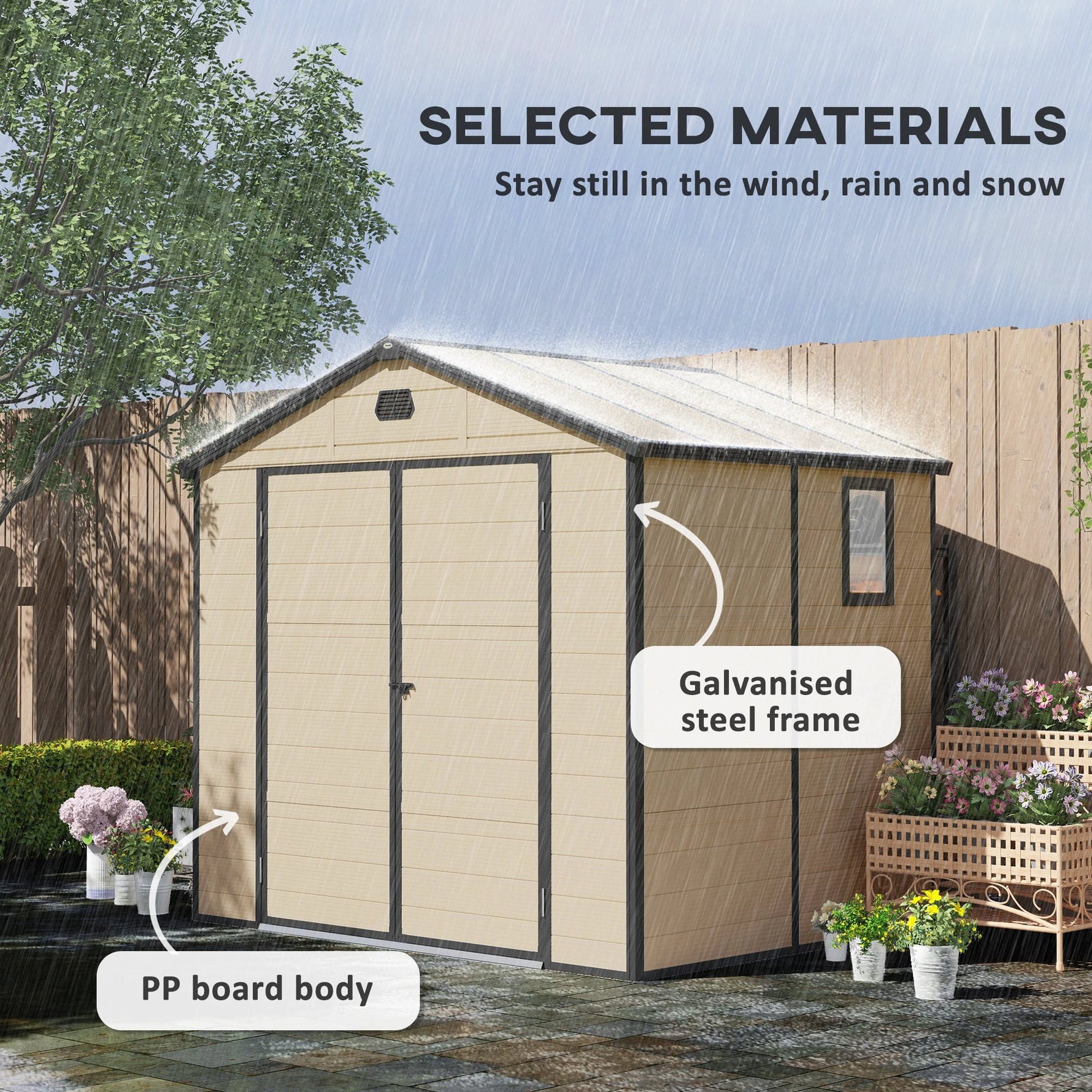Outsunny Outsunny 8 x 6ft Garden Shed Storage w/ Foundation Kit, Vents, Cream White - Garden Shed