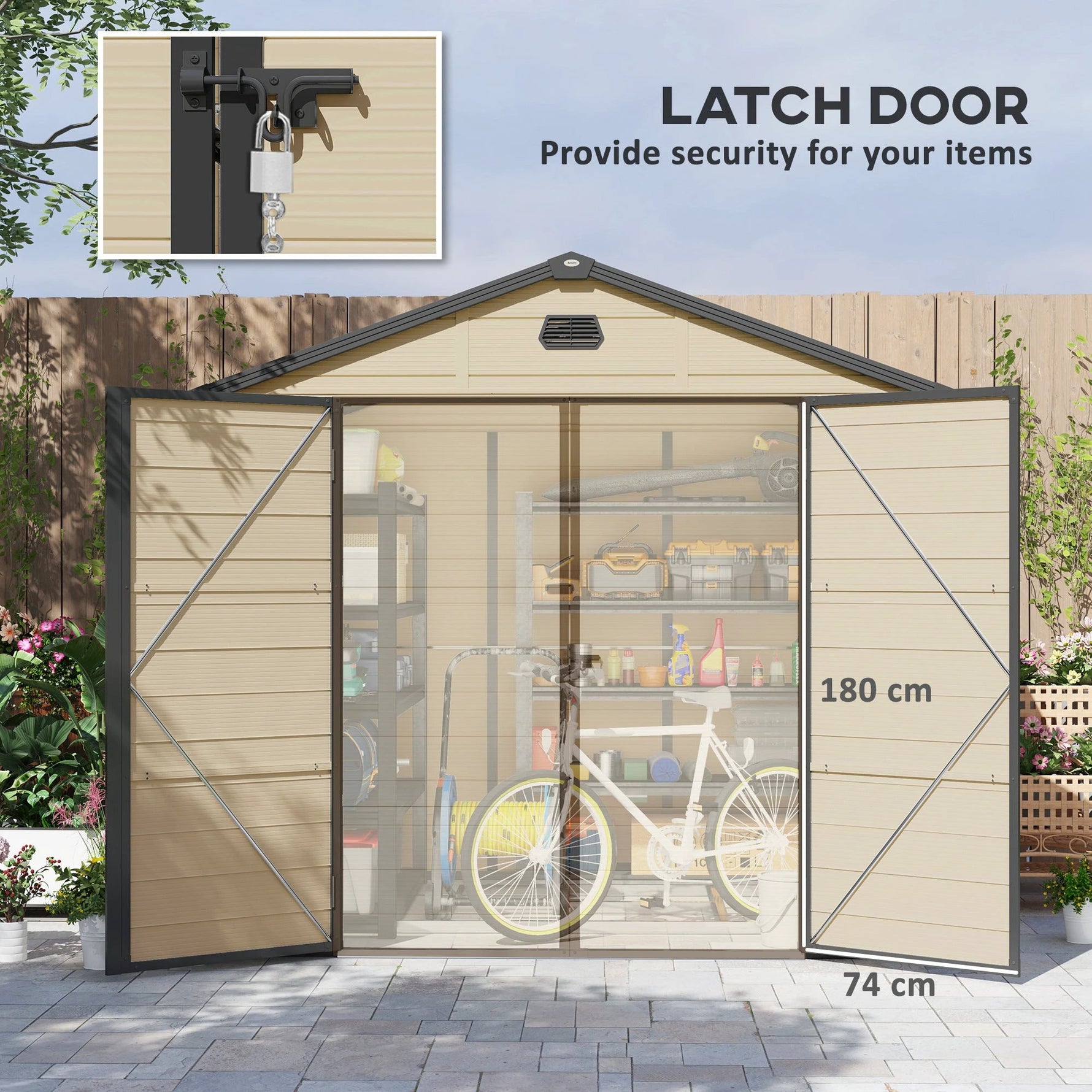 Outsunny Outsunny 8 x 6ft Garden Shed Storage w/ Foundation Kit, Vents, Cream White - Garden Shed