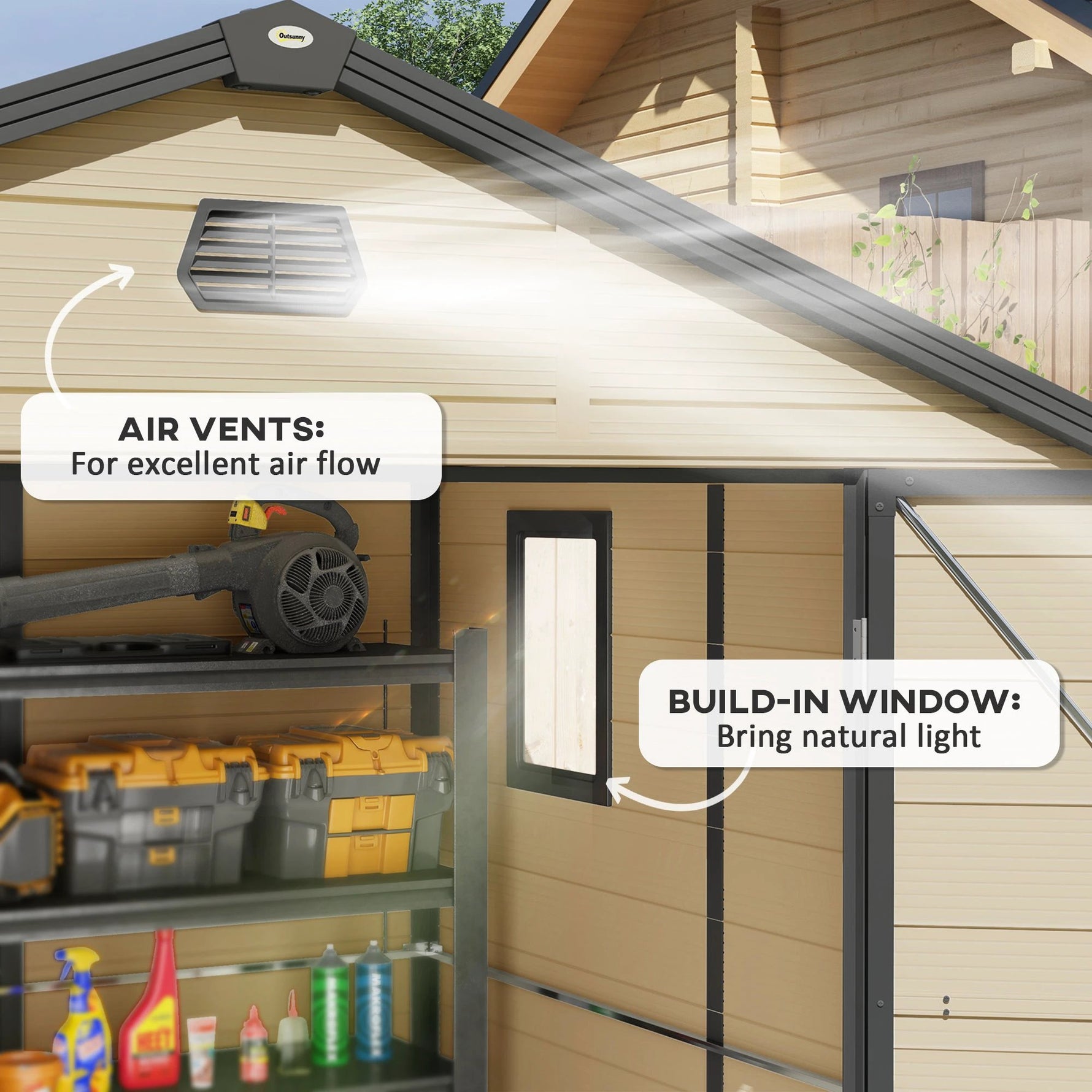 Outsunny Outsunny 8 x 6ft Garden Shed Storage w/ Foundation Kit, Vents, Cream White - Garden Shed