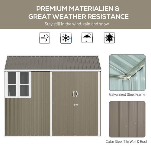 Outsunny 8x6ft Metal Garden Shed Outdoor Storage Shed w/ Doors Window, Grey - Garden Shed from Outsunny