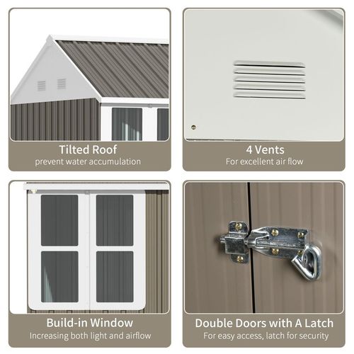 Outsunny 8x6ft Metal Garden Shed Outdoor Storage Shed w/ Doors Window, Grey - Garden Shed from Outsunny