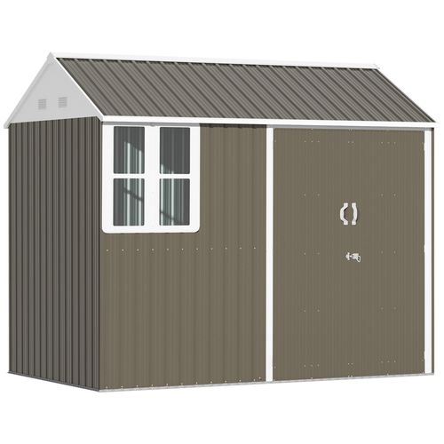 Outsunny 8x6ft Metal Garden Shed Outdoor Storage Shed w/ Doors Window, Grey - Garden Shed from Outsunny