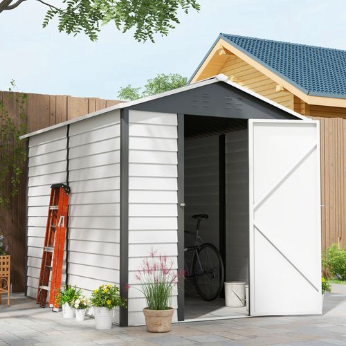 Outsunny 9'x6' Galvanised Metal Garden Shed Tool Storage Shed for Patio Grey - Garden Shed from Outsunny