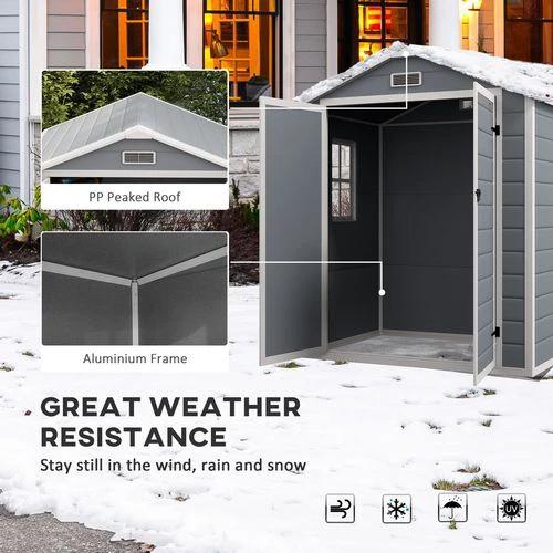 Outsunny Outsunny Garden Shed 6'x4.5' Plastic Tool Storage House w/ Lockable Double Doors - Garden Shed