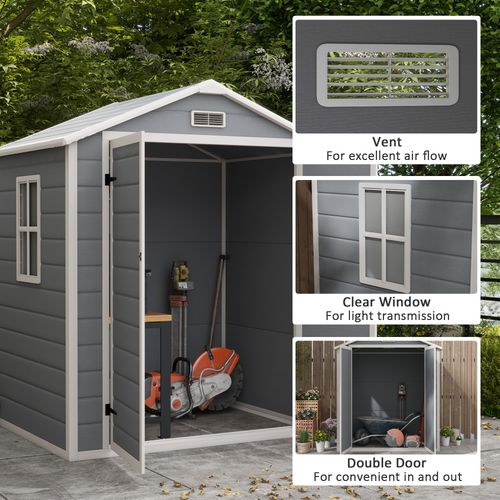 Outsunny Garden Shed 6'x4.5' Plastic Tool Storage House w/ Lockable Double Doors - Garden Shed from Outsunny