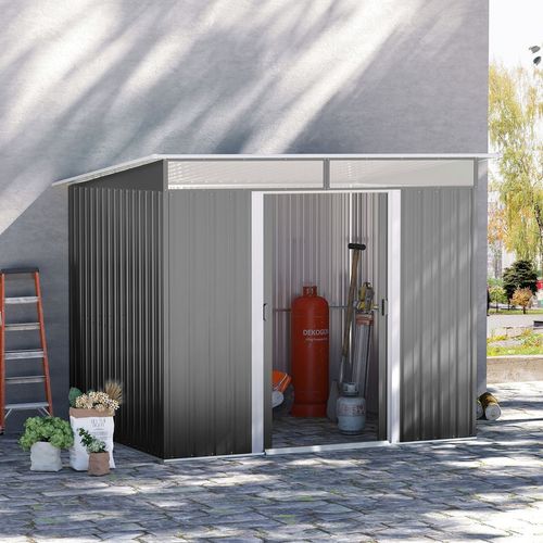 Outsunny Garden Shed Outdoor Storage Tool Organizer w/ Double Sliding Door Grey - Garden Shed from Outsunny