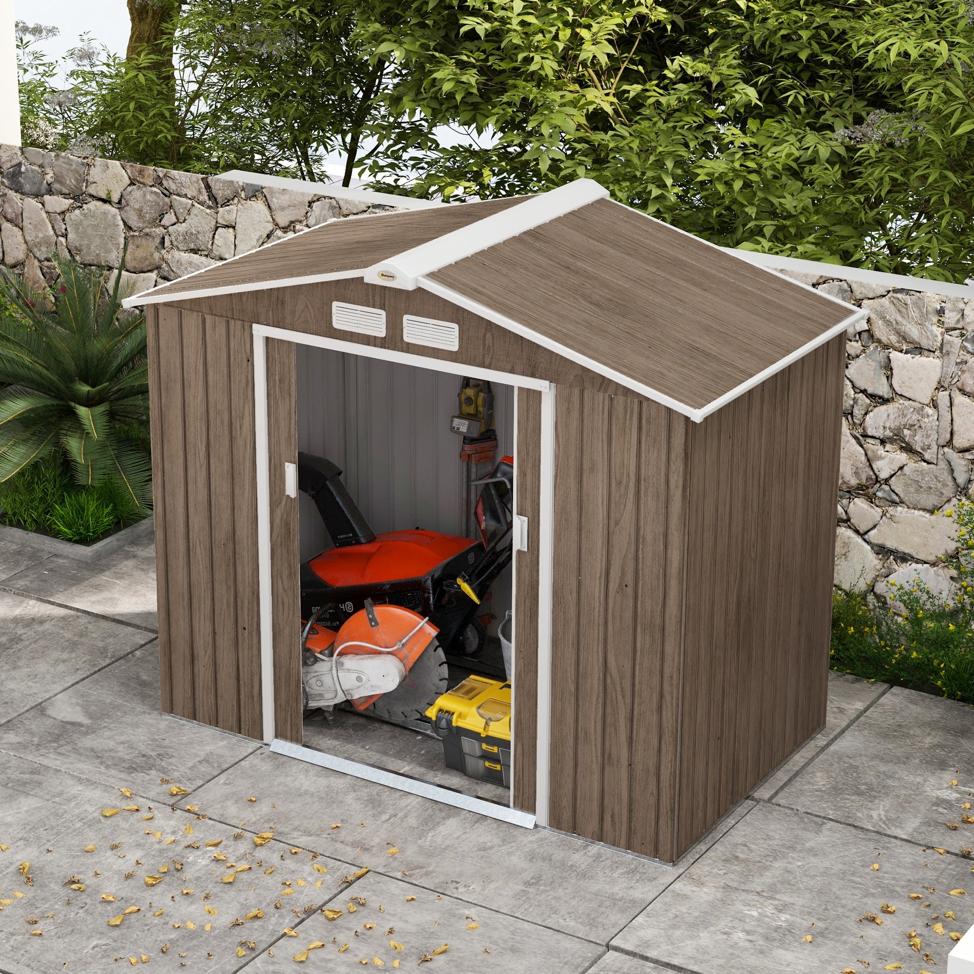 Outsunny Garden Shed Storage Unit with Locking Door Floor Foundation Vent Brown - Garden Shed from Outsunny