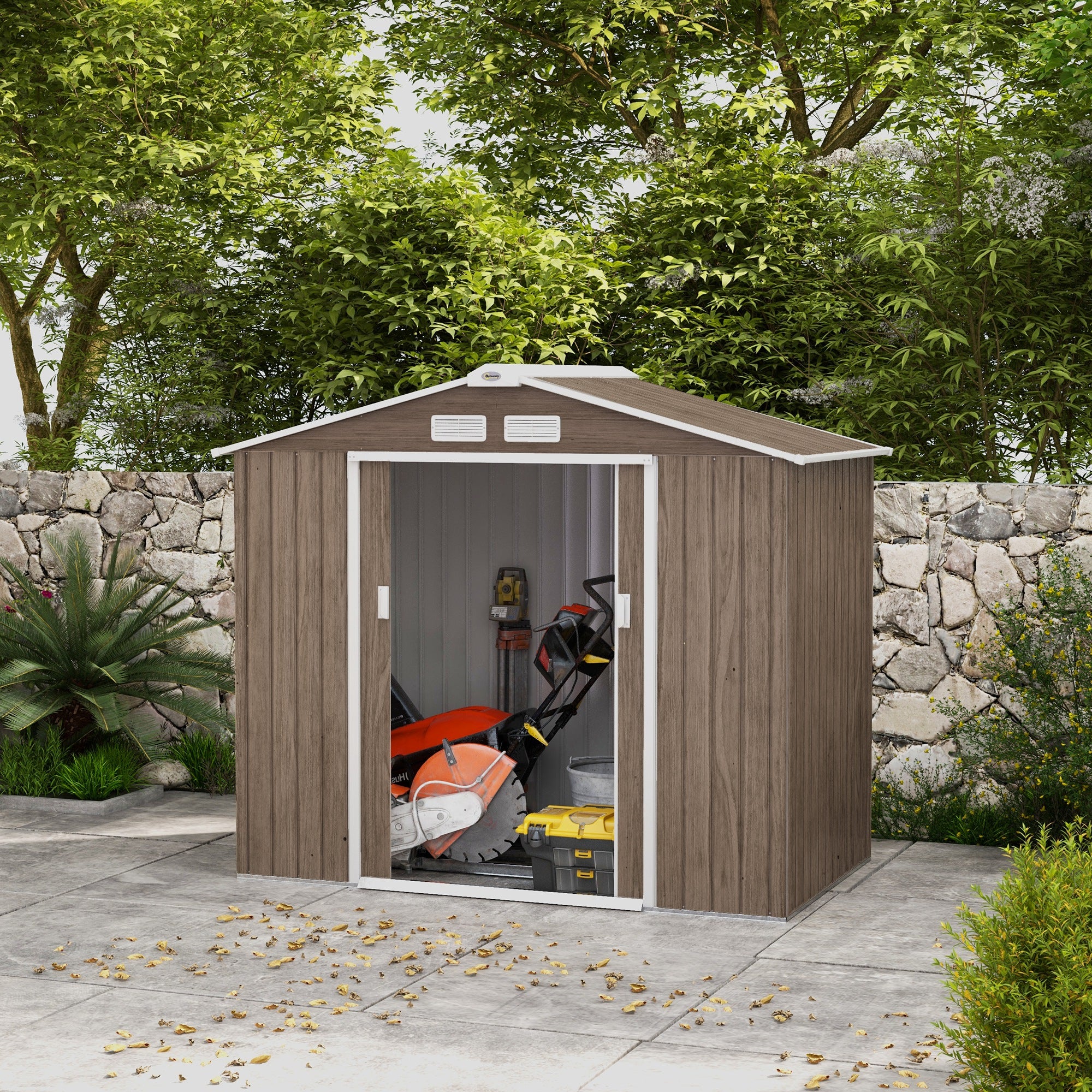 Outsunny Garden Shed Storage Unit with Locking Door Floor Foundation Vent Brown - Garden Shed from Outsunny