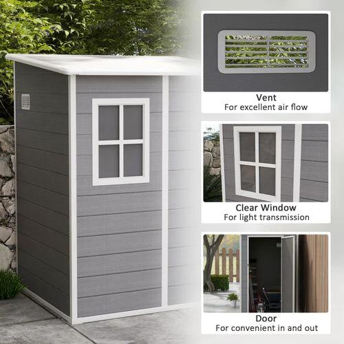 Outsunny Lean to Garden Shed 4'x5' Plastic Tool Storage House w/ Lockable Door by Outsunny