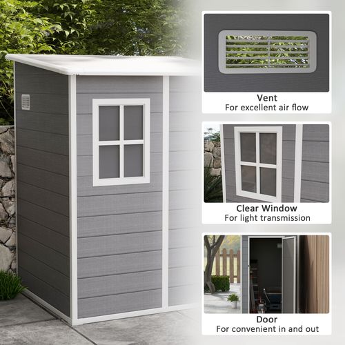 Outsunny Lean to Garden Shed 4'x5' Plastic Tool Storage House w/ Lockable Door - Garden Shed from Outsunny