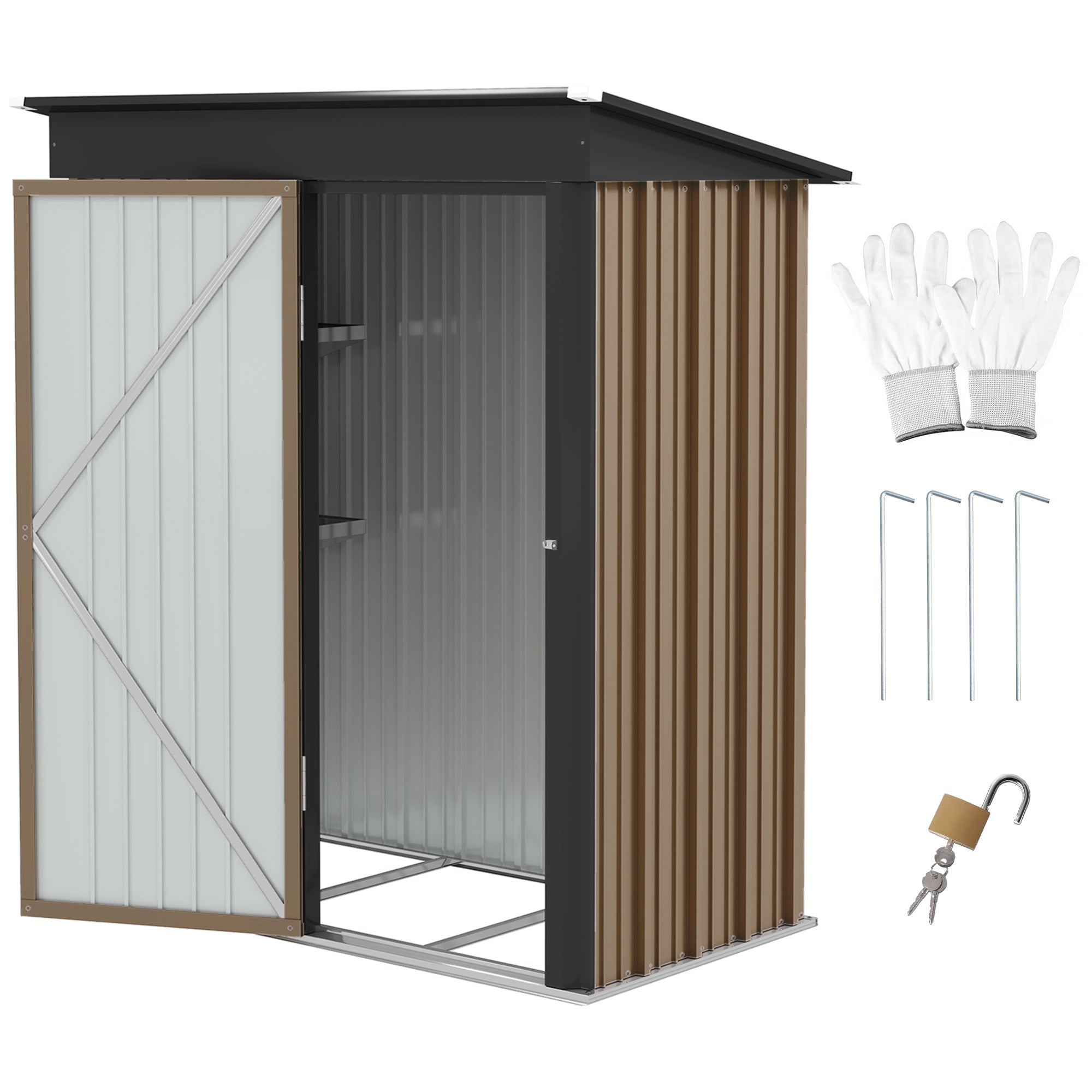 Outsunny Steel Garden Shed, Small Lean-to Shed for Bike, 5x3 ft Brown - Garden Shed from Outsunny