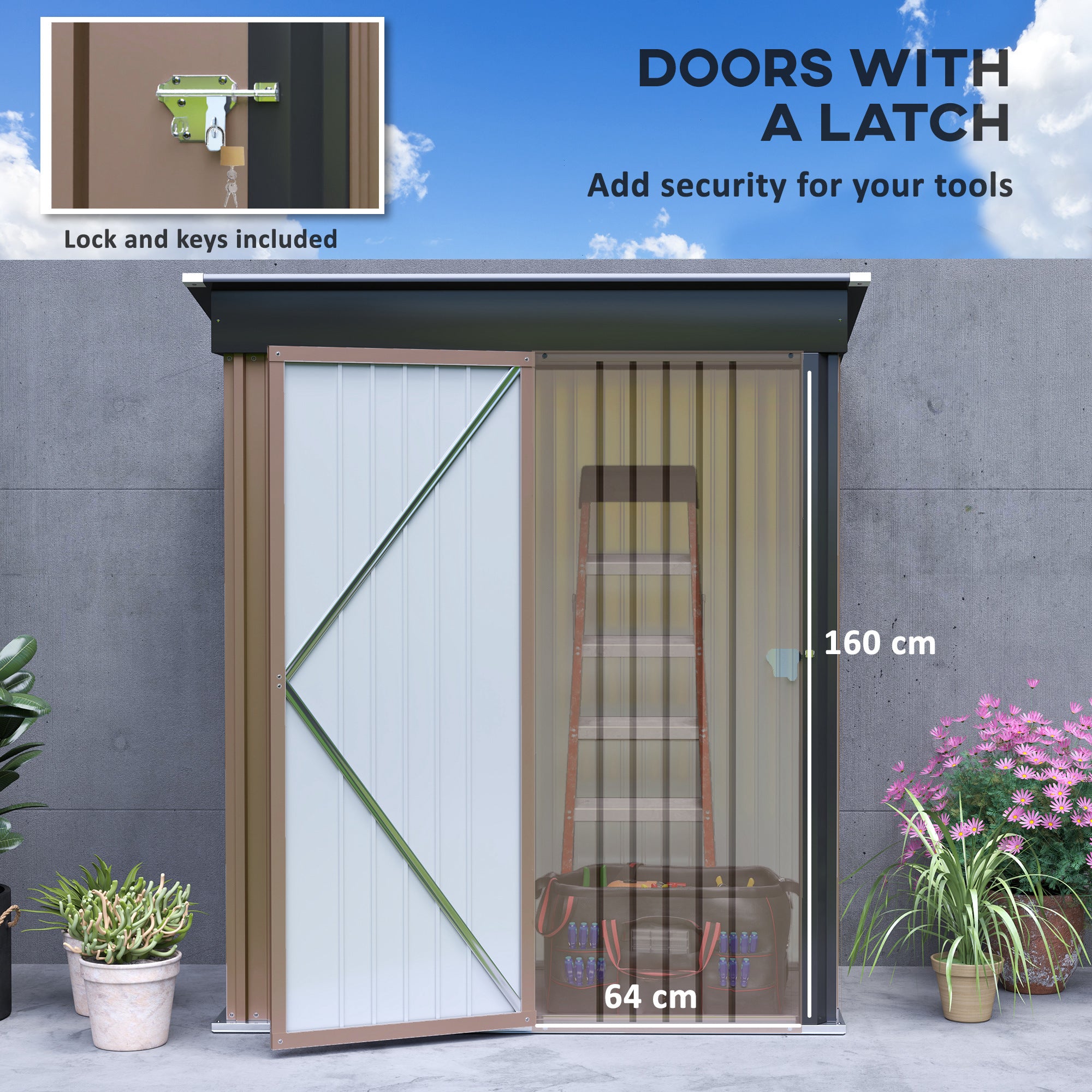 Outsunny Steel Garden Shed, Small Lean-to Shed for Bike, 5x3 ft Brown - Garden Shed from Outsunny