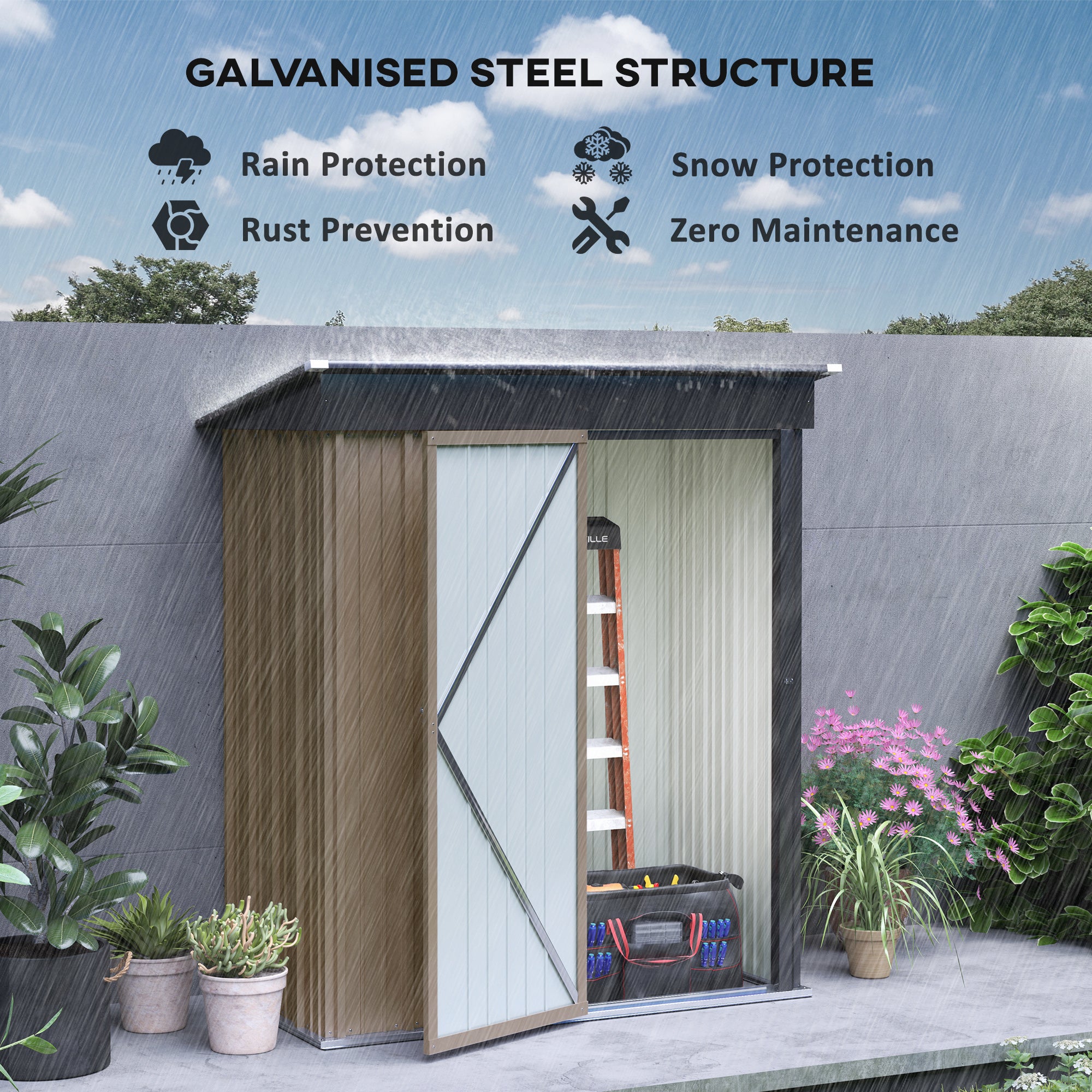 Outsunny Steel Garden Shed, Small Lean-to Shed for Bike, 5x3 ft Brown - Garden Shed from Outsunny