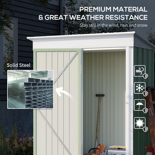 Outsunny Steel Garden Shed, Small  Lean-to Shed for Bike Tool, 5x3 ft, Green - Garden Shed from Outsunny
