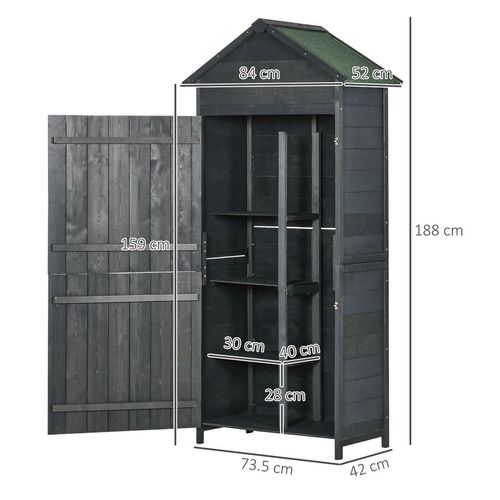 Outsunny Wooden Garden Shed Outdoor Shelves Utility Tool Storage Cabinet Grey - Garden Shed from Outsunny