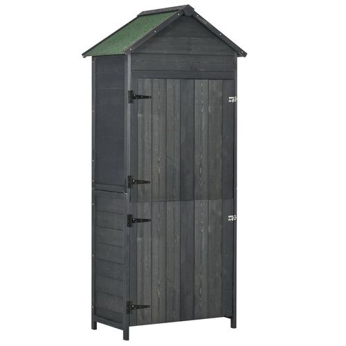 Outsunny Wooden Garden Shed Outdoor Shelves Utility Tool Storage Cabinet Grey - Garden Shed from Outsunny