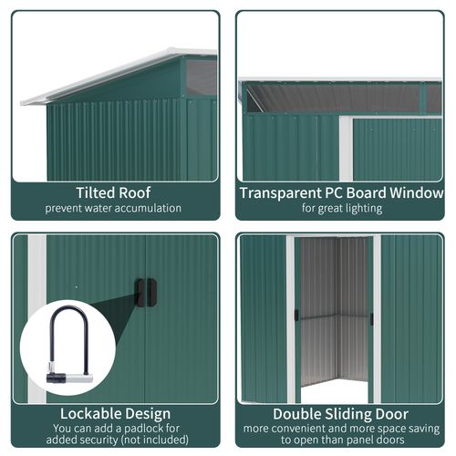 Pent Roofed Metal Garden Shed Foundation and Vent 260x194x200cm Green - Garden Shed from Outsunny