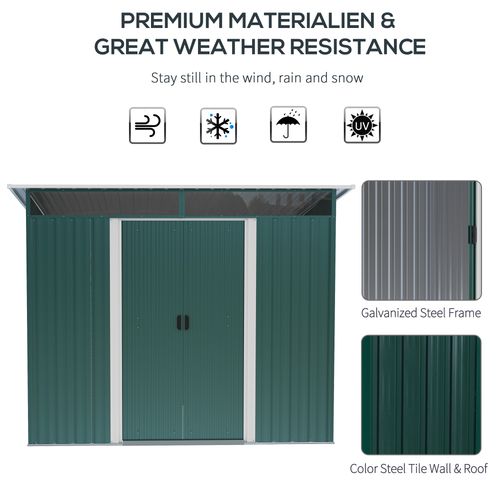 Pent Roofed Metal Garden Shed Foundation and Vent 260x194x200cm Green - Garden Shed from Outsunny