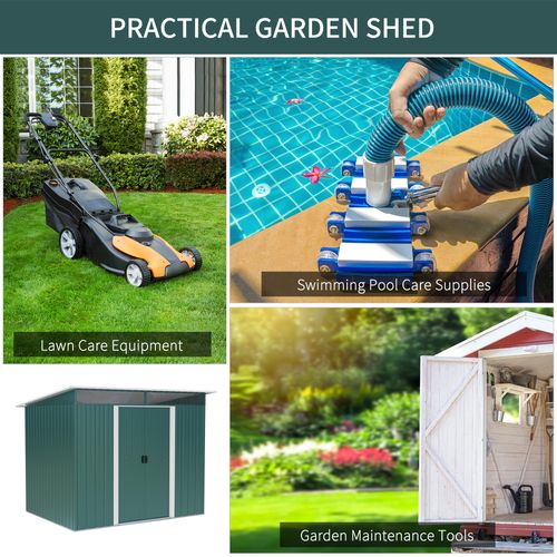 Pent Roofed Metal Garden Shed Foundation and Vent 260x194x200cm Green - Garden Shed from Outsunny