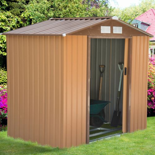Lockable Garden Shed Large Patio Roofed Tool Metal Storage  Sheds Box Khaki - Garden Shed from Outsunny