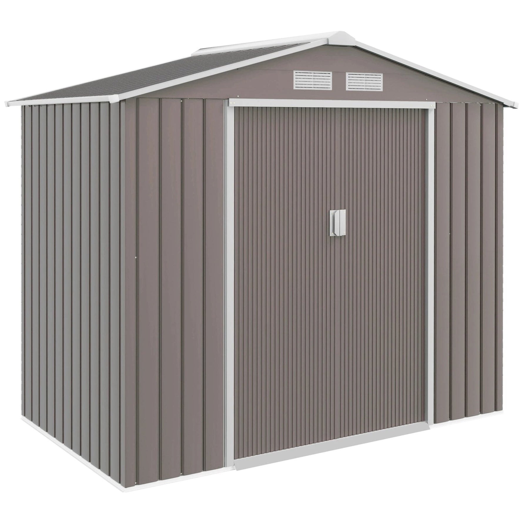 Lockable Garden Shed Large Patio Roofed Tool Metal Storage Sheds Box Khaki by Outsunny