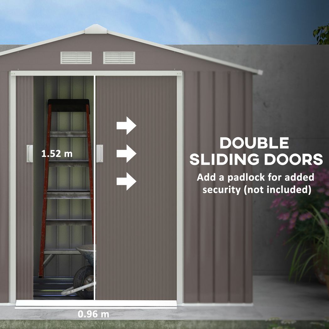 Lockable Garden Shed Large Patio Roofed Tool Metal Storage  Sheds Box Khaki - Garden Shed from Outsunny