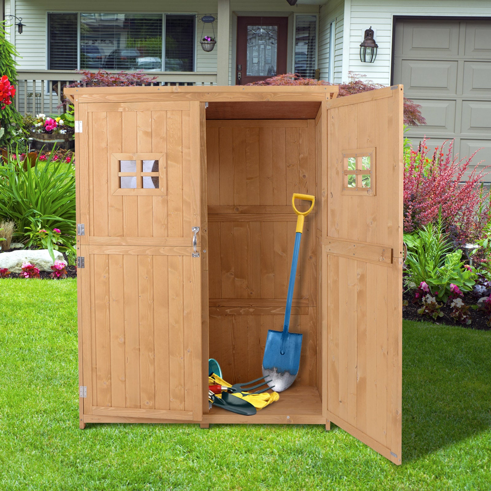 Garden Shed W/Double Door, Pine Wood, 127.5Lx50Wx164H cm - Garden Shed from Outsunny