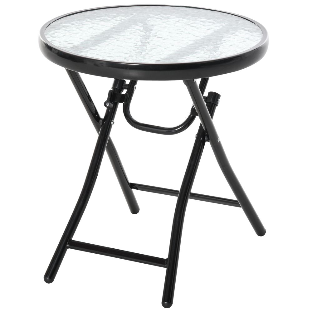 Folding Garden Table Round Foldable Table with Safety Buckle Black - Garden Table from Outsunny