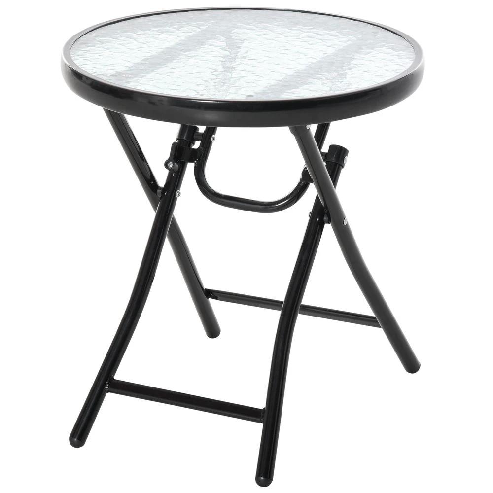 Folding Garden Table Round Foldable Table with Safety Buckle Black by Outsunny