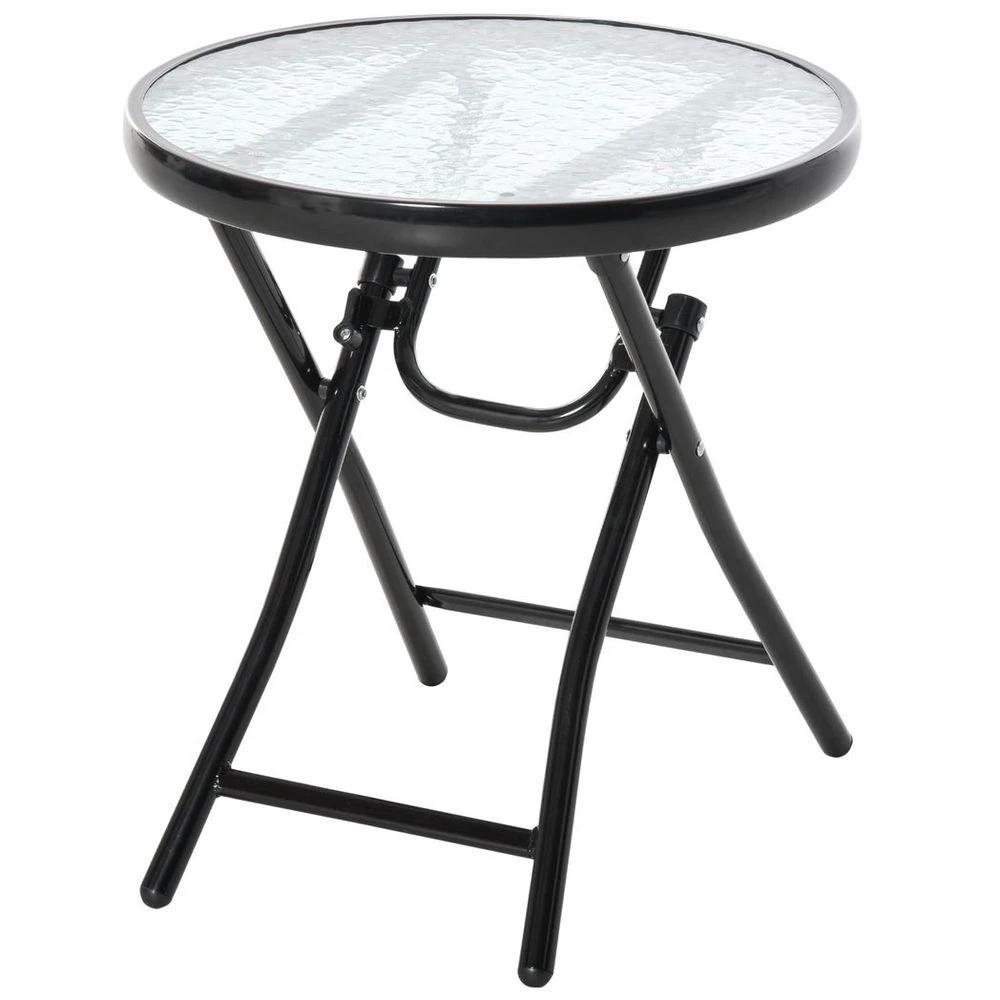 Folding Garden Table Round Foldable Table with Safety Buckle Black by Outsunny