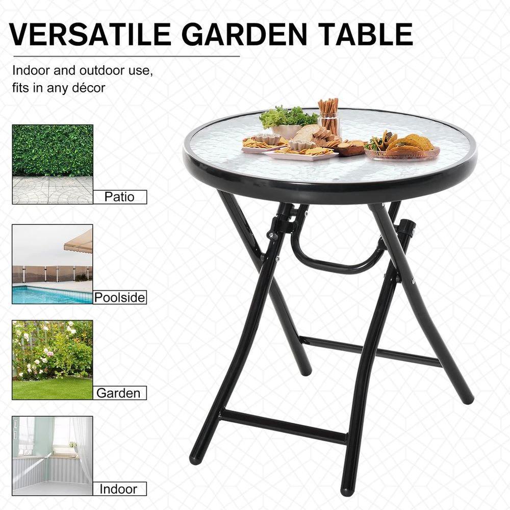 Folding Garden Table Round Foldable Table with Safety Buckle Black by Outsunny