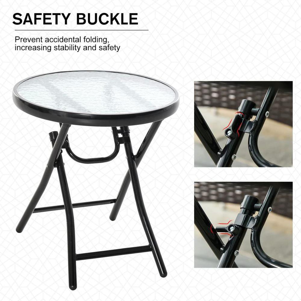 Folding Garden Table Round Foldable Table with Safety Buckle Black by Outsunny
