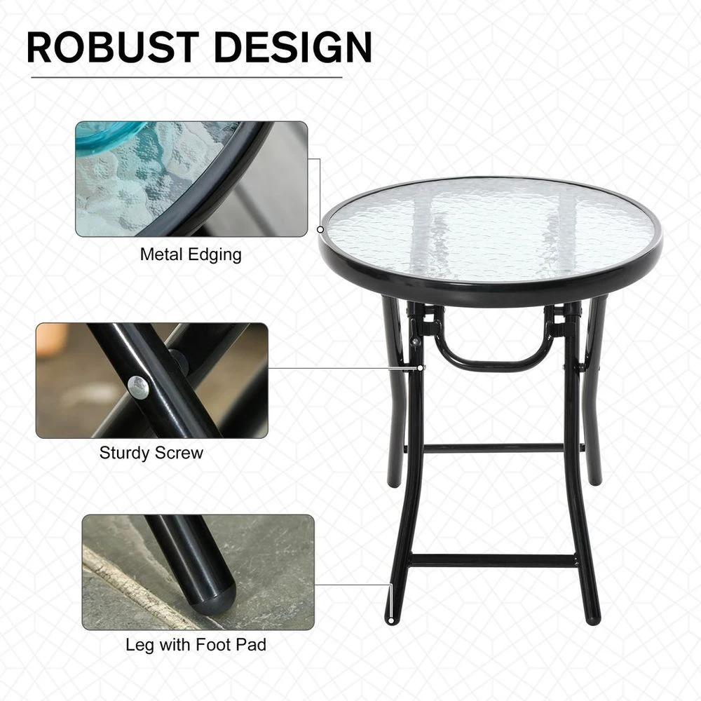 Folding Garden Table Round Foldable Table with Safety Buckle Black by Outsunny