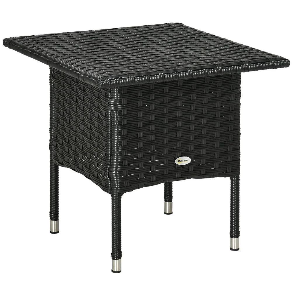 PE Rattan Outdoor Coffee Table, Rattan Side Table for Patio, Garden, Black by Outsunny