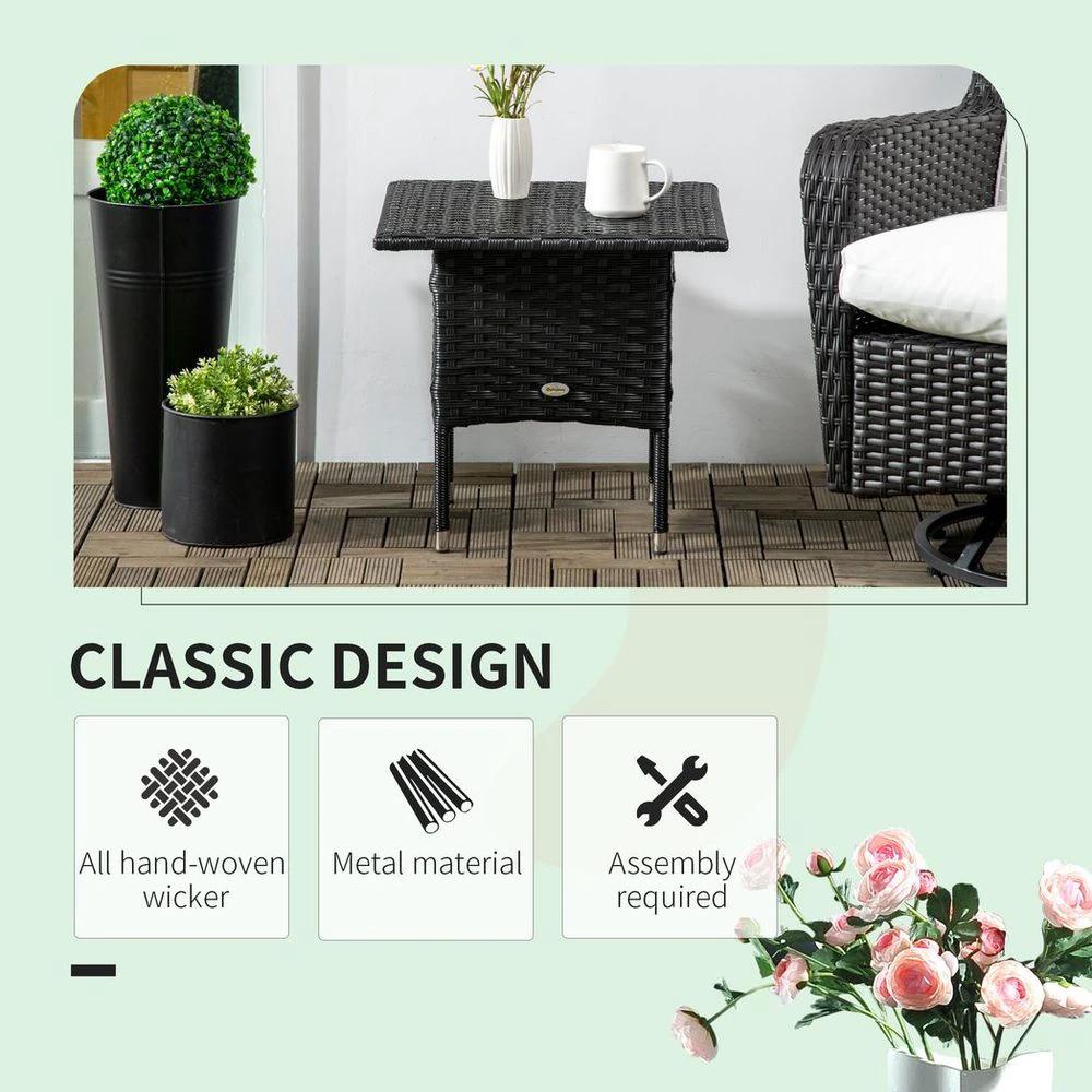 PE Rattan Outdoor Coffee Table, Rattan Side Table for Patio, Garden, Black by Outsunny