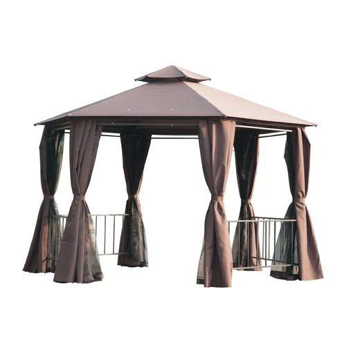 Hexagon Gazebo Patio Party Tent Outdoor Garden Shelter 2 Tier Roof & Side Panel by Outsunny