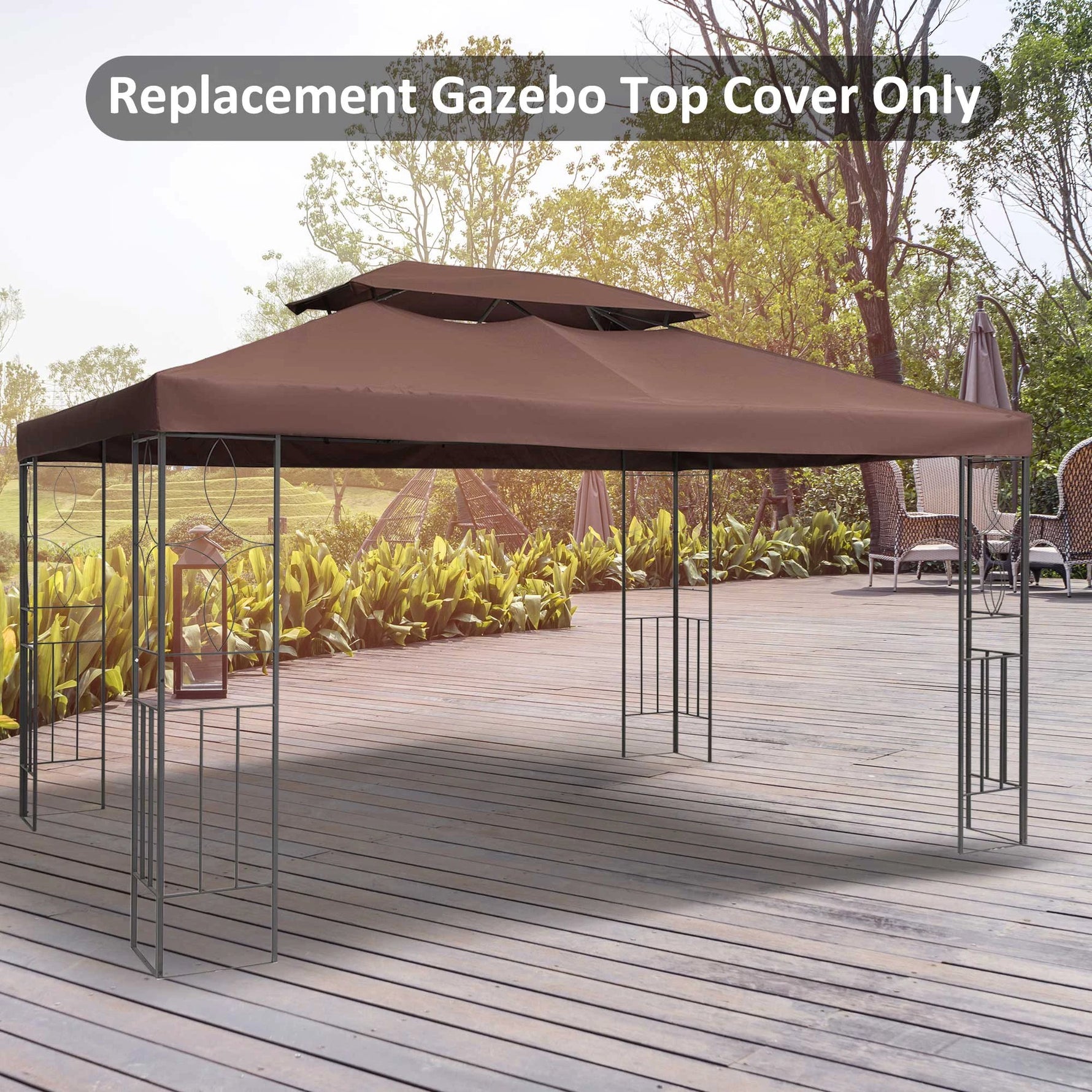 Outsunny 3x4m Gazebo Replacement Roof Canopy 2 Tier Top UV Cover Sun Awning Shelters - Gazebos