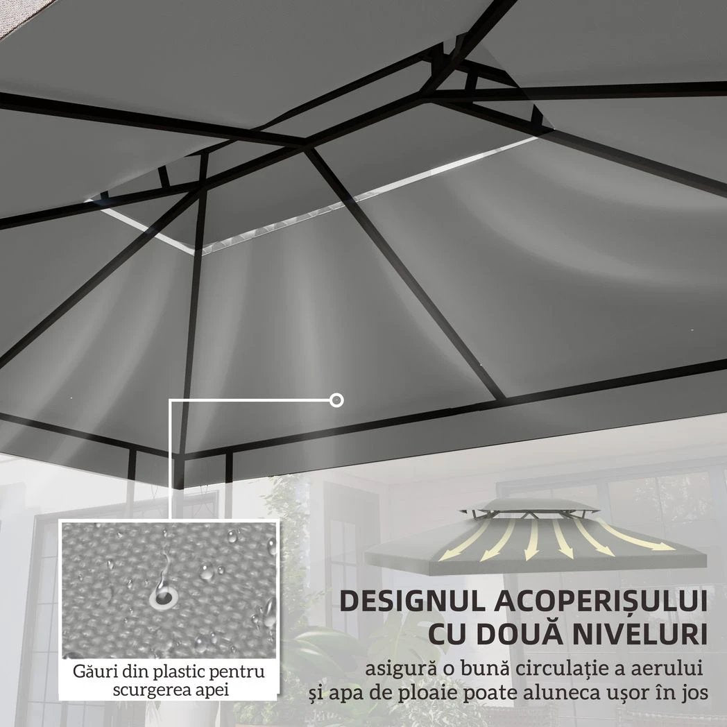 Outsunny 3x4m Gazebo Replacement Roof Canopy 2 Tier Top UV Cover Sun Awning Shelters - Gazebos