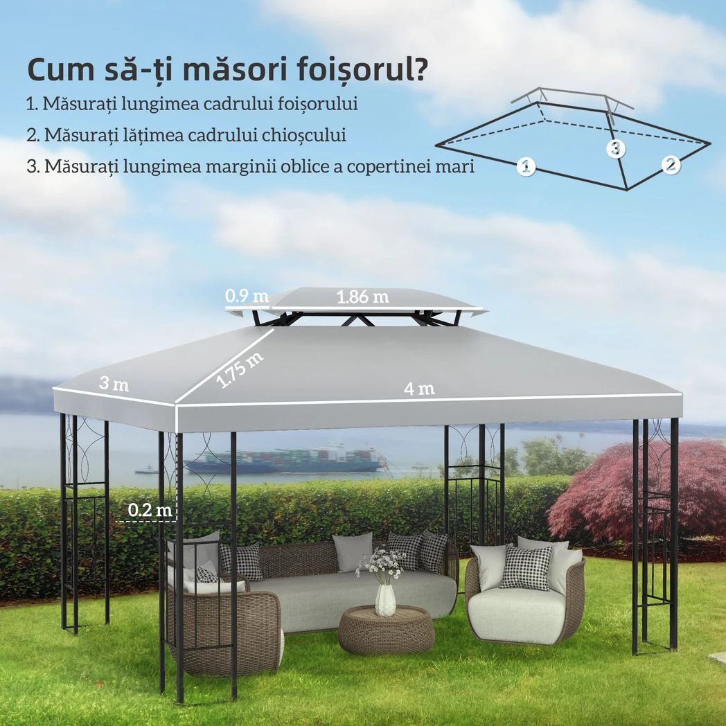 Outsunny 3x4m Gazebo Replacement Roof Canopy 2 Tier Top UV Cover Sun Awning Shelters - Gazebos