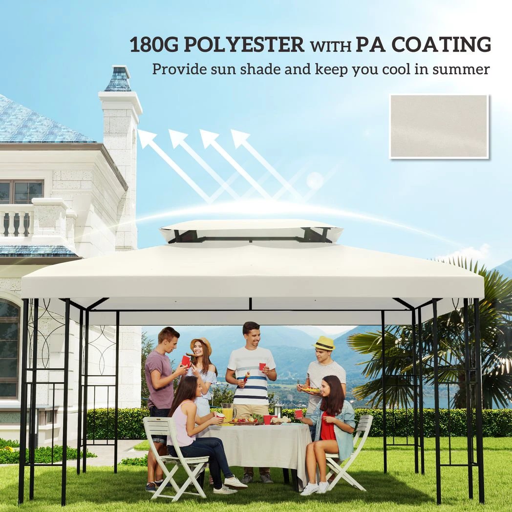 Outsunny 3x4m Gazebo Replacement Roof Canopy 2 Tier Top UV Cover Sun Awning Shelters - Gazebos