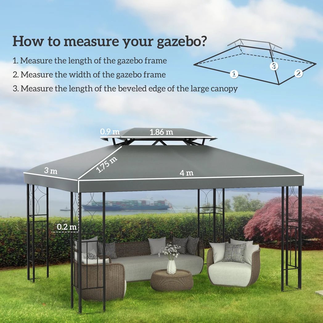 3x4m Gazebo Replacement Roof Canopy 2 Tier Top UV Cover Sun Awning Shelters by Outsunny