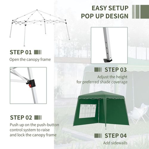 2.4 x 2.4m UV50+ Pop Up Gazebo Canopy Tent with Carry Bag, Green - Gazebos from Outsunny