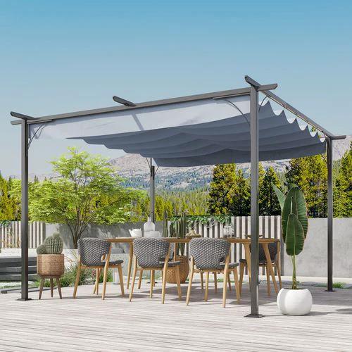 3.5M X 3.5M Metal Pergola Gazebo Awning Retractable Canopy Grey Steel , by Outsunny