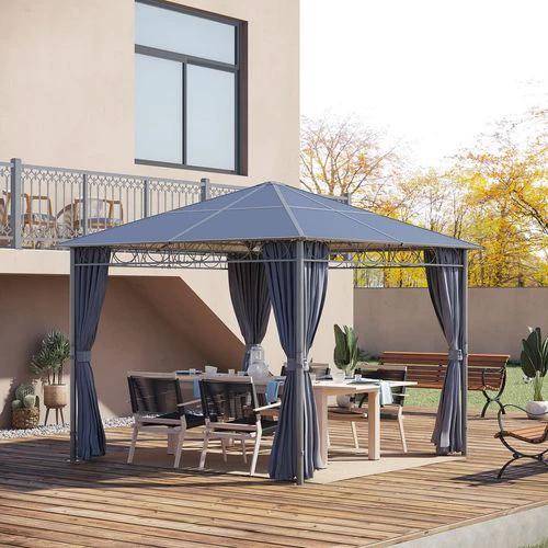 3 x 3(m) Hardtop Gazebo for Garden Party with Polycarbonate and Roof Curtains by Outsunny