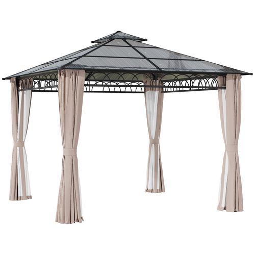 3 x 3 (m) Polycarbonate Gazebo, Hard Top Gazebo with Nettings & Curtains - Gazebos from Outsunny