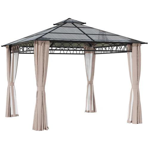 Outsunny 3 x 3 (m) Polycarbonate Gazebo, Hard Top Gazebo with Nettings & Curtains - Gazebos