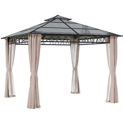 Outsunny 3 x 3 (m) Polycarbonate Gazebo, Hard Top Gazebo with Nettings & Curtains - Gazebos