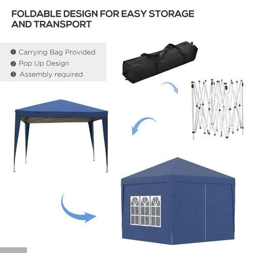 Outsunny 3mx3m Pop Up Gazebo Party Tent Canopy Marquee with Storage Bag Blue - Gazebos